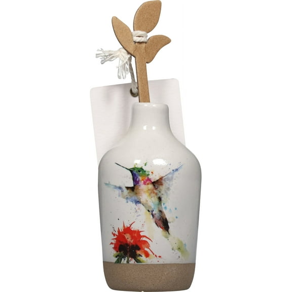 Demdaco Flowers Hummingbird Watercolor Red 4 x 2 Ceramic Stoneware Vase