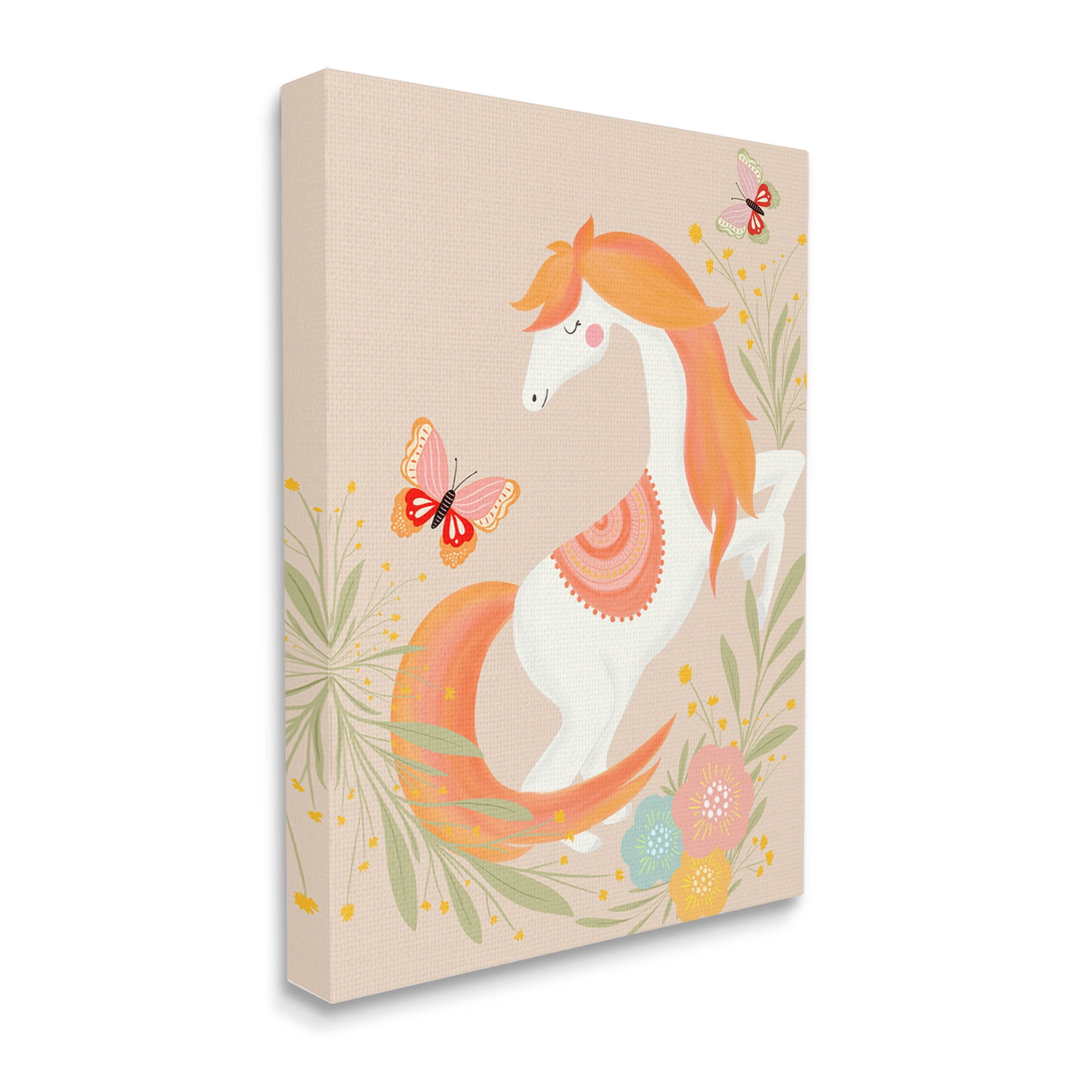 Stupell Industries Smiling Horse Floral Nature Butterflies Graphic Art Gallery Wrapped Canvas Print Wall Art, Design by Nikita Jariwala