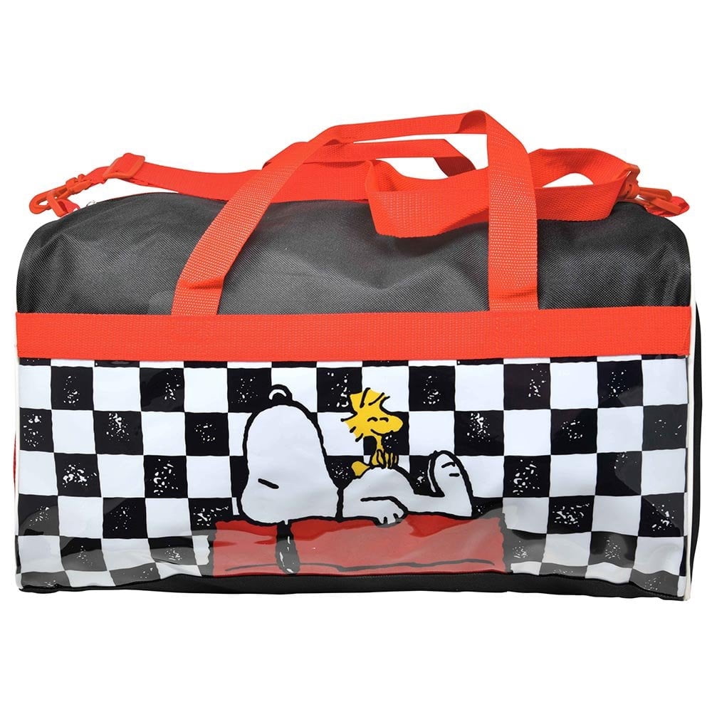 Peanuts Snoopy and Woodstock Checkered Duffle Bag, for Travel, School, Sports, Daycare, or Vacation