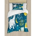 thumbnail image 1 of Sleep Duvet Cover Set Twin Size, Night with Polar Bear Snowy Owl Moon Stars Pattern Winter Theme, Decorative 2 Piece Bedding Set with 1 Pillow Sham, Slate Blue Yellow, by Ambesonne, 1 of 3