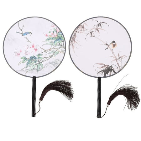 

2pcs Chinese Round Fan Ancient Hand Fan Traditional Painting Paddle Dance Fan