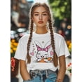 thumbnail image 5 of Women's T-Shirt Easter Rabbit Carrot Cartoon Short Sleeve Casual Tee Classic Crew Neck T Shirt for Women White, M, 5 of 7