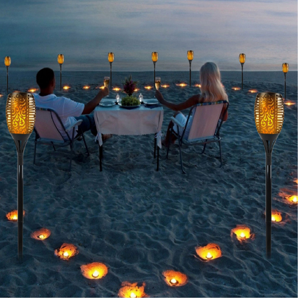 Honche Solar Torch Lights Outdoor Waterproof Flickering Flames Security Light Deck Yard Driveway Garden Patio Decoration Lighting (2 Packs)