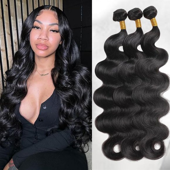 ZGGTL Body Wave Bundles Human Hair 16 18 20Inch 12A Human Hair Bundles Body Wave 100% Brazilian Hair Extensions Double Weft Natural Black