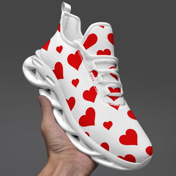 Coolcustomize Red Heart Sneakers for Women in Plus Sizes, Wide Fit Sport Shoes, Lightweight Breathable Tennis Shoes, Comfortable Running Shoes Suitable for Gym/Casual Attire/Street Walking/Outdoor