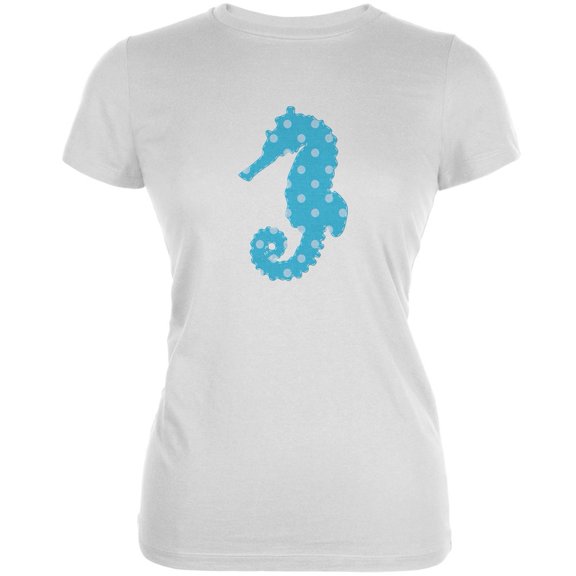 Summer - Seahorse Faux Stitched White Juniors Soft T-Shirt - Medium