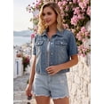 thumbnail image 2 of DARING DIVA Women's Short Sleeve Denim Collared Button Up Cropped Jean Jacket M Grey Blue, 2 of 7