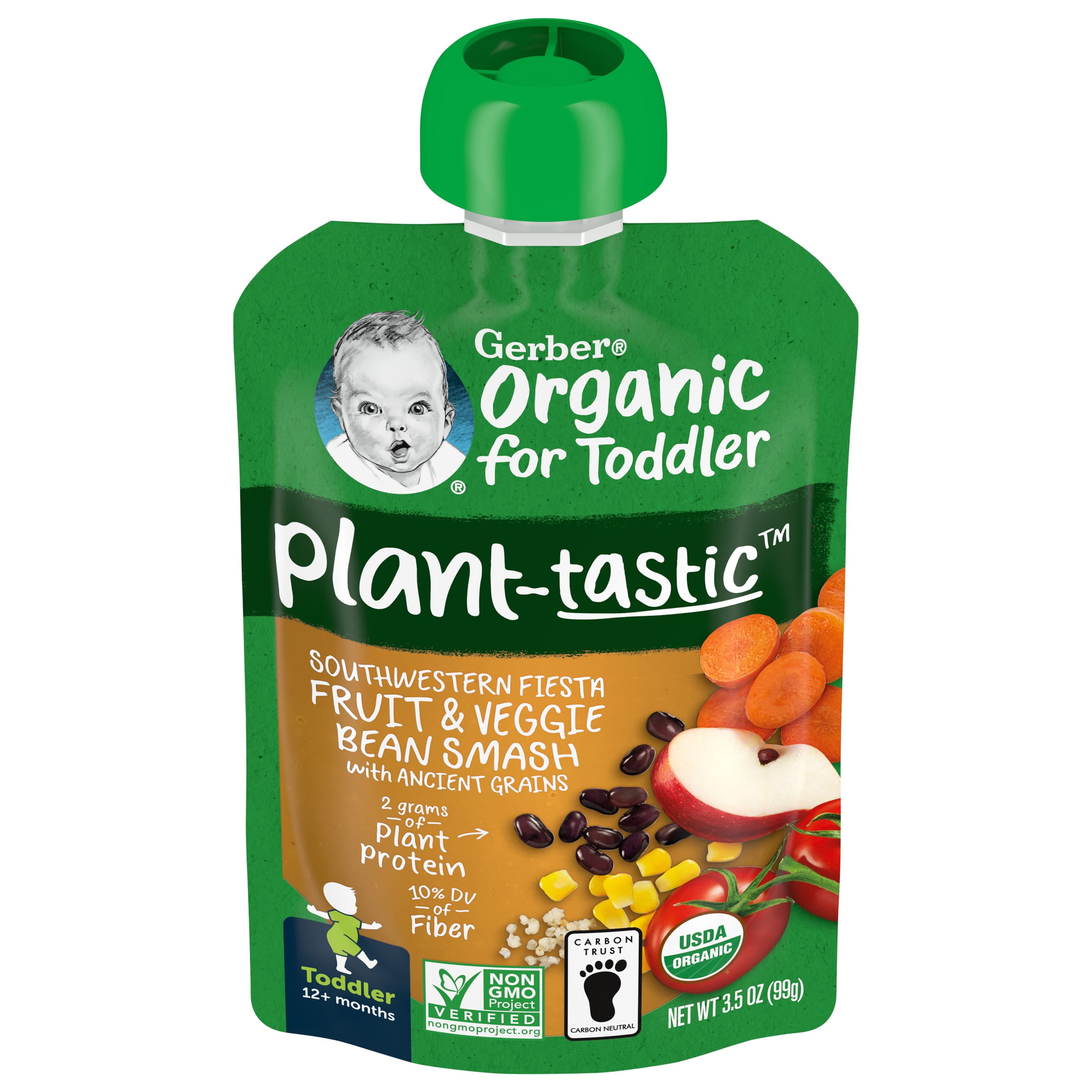 Gerber Organic for Toddler Plant-tastic Toddler Food Southwest Fiesta Fruit & Veggie Bean Smoothie, 3.5 oz Pouch (12 Pack)