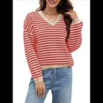 thumbnail image 2 of Suéter de Rayas de Larga para Mujer, Cuello en V, Bloque de Color, Punto Suave, Jersey de Moda Rojo y XXL, 2 of 8