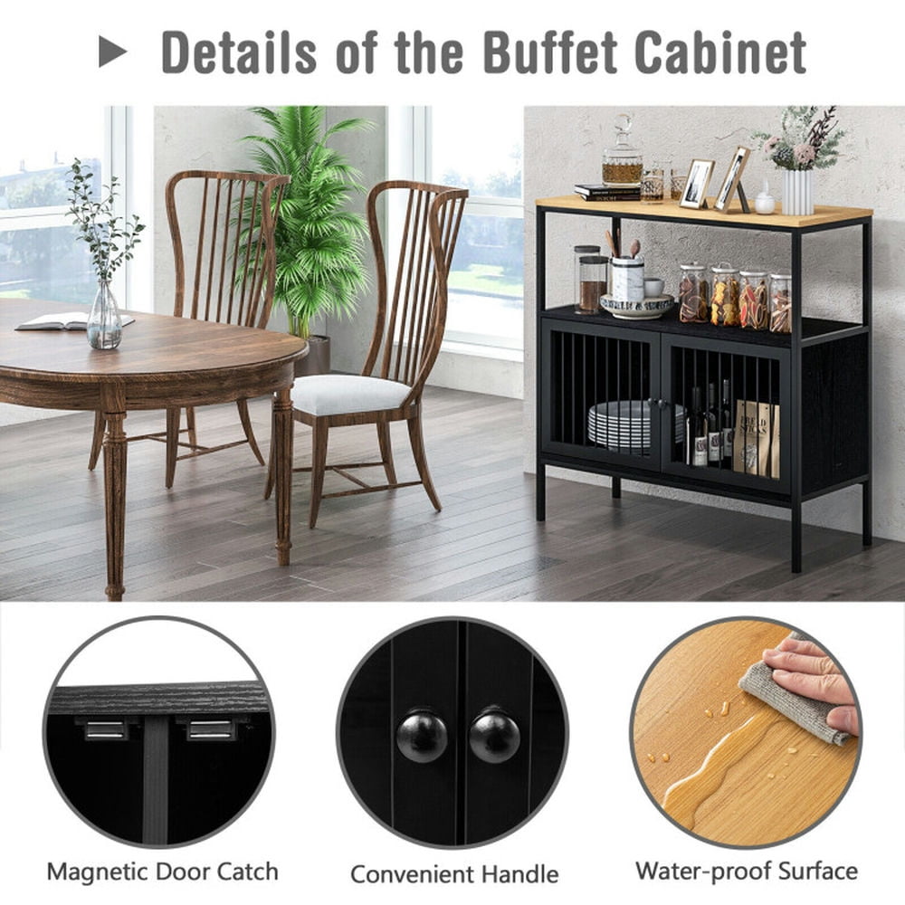 Finihen Kitchen Storage Cabinet, Buffet Sideboard, Kitchen Buffet Cabinet with 2 Doors and Open Shelf, for Dining Room, Kitchen, Living Room, Black Finihen Kitchen Storage Cabinet, Buffet Sideboard, Kitchen Buffet Cabinet with 2 Doors and Open Shelf, for Dining Room, Kitchen, Living Room, Black