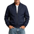 thumbnail image 2 of Men's Casual Bomber Jacket Business Stand Collar Solid Color Casual Baseball Jacket Winter Fall Versatile Short Windbreaker Jacket with Zipper Pockets, 2 of 6