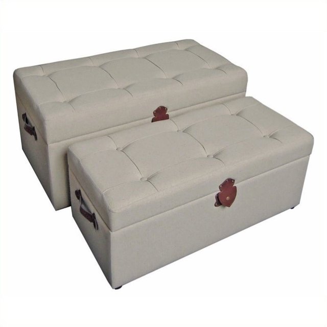 International Caravan Ensemble de 2 Bancs de Rangement en Tissu Touffeté Charlotte