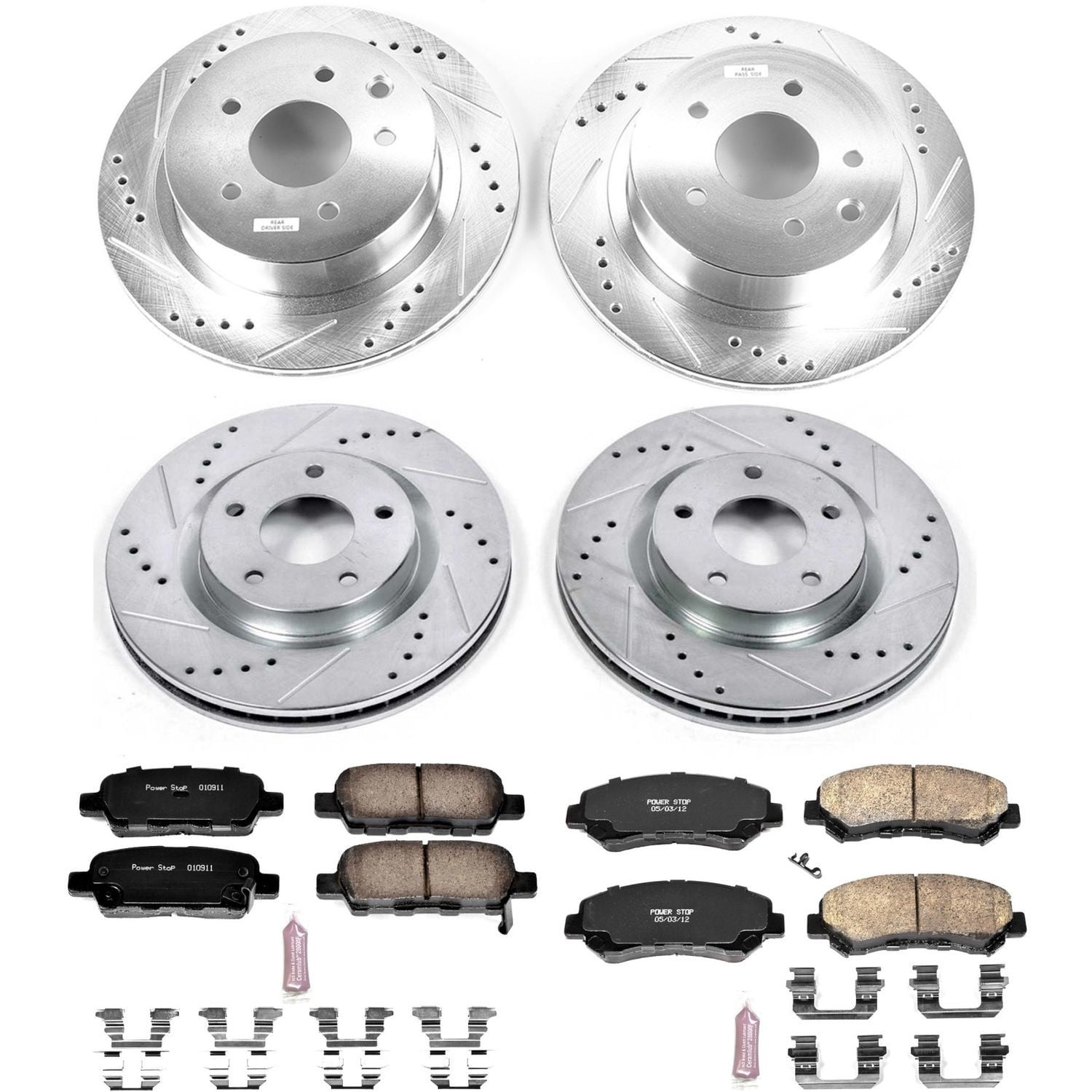 PowerStop Front and Rear Z23 Evolution Sport Carbon-Fiber Ceramic Brake Pad and Drilled & Slotted Rotor Kit Fits: NISSAN Select Models K8268