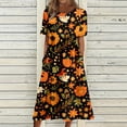 thumbnail image 3 of Women's Halloween Themed Casual Dress, Round Neck with Pockets Style , Everyday Outings, Halloween Print Casual Dress for Ladies Orange S, 3 of 6
