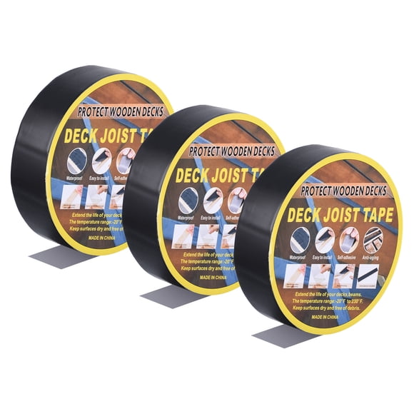 Uxcell Rubber Waterproof Butyl Joist Tape for Decking Self-Adhesive Flashing Tape 3 Rolls Black 1-9/16"x 15m