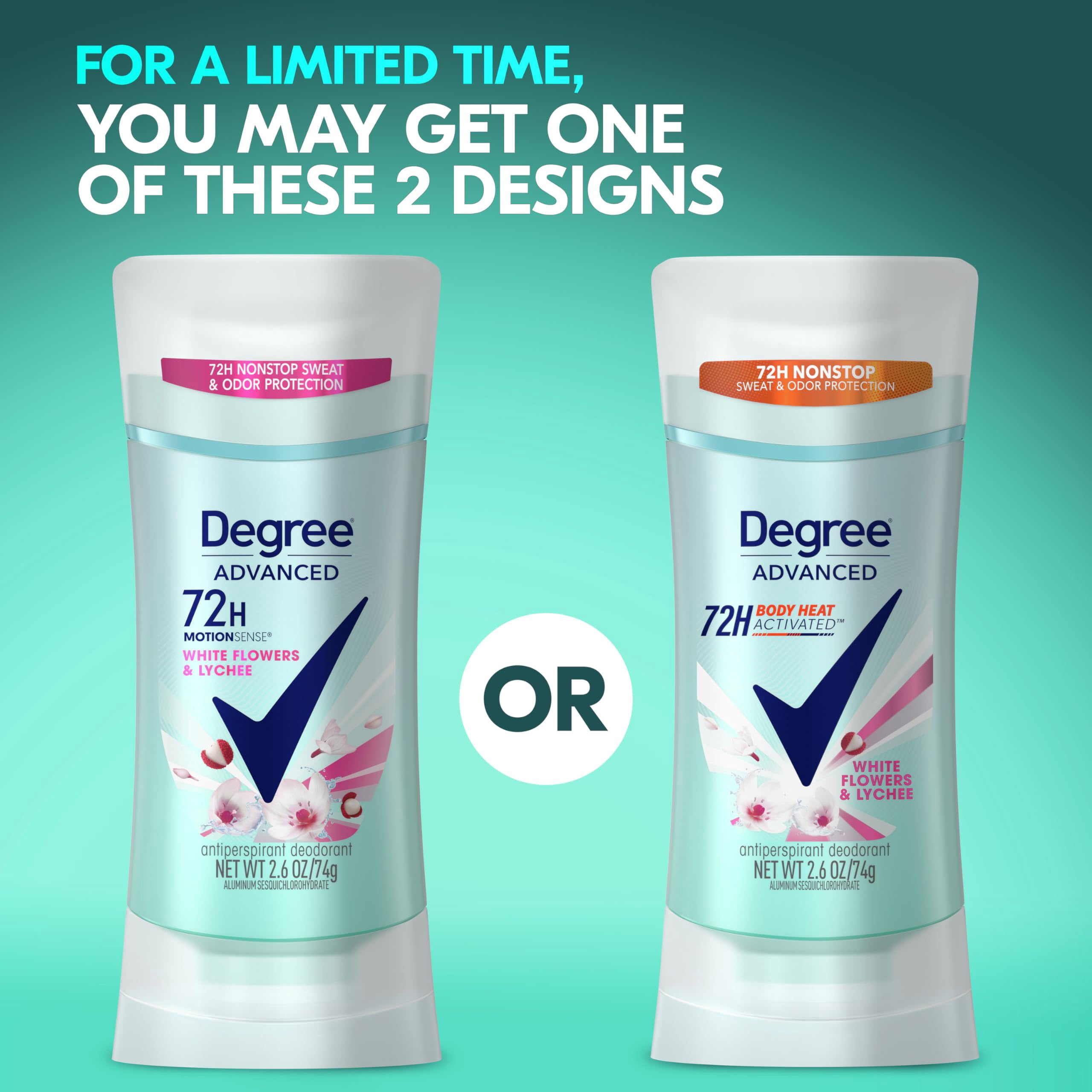 Degree Advanced Protection Antiperspirant Deodorant Apple and White Flower For 72-Hour Sweat & Odor Control For Women, With Body Heat Activated Technology, 2.6 Oz Packaging May Vary - Pack of 2