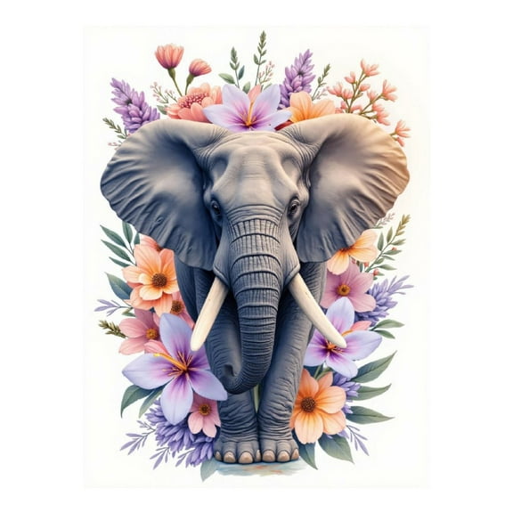 Diamond Art Kit for Adults, Elephant Surrounded By Colorful Flowers Diamond Painting for Adults Beginners, DIY Diamond Art Painting Kits, 5D Diamond Painting Crafts for Home Decor 12x16 Frameless