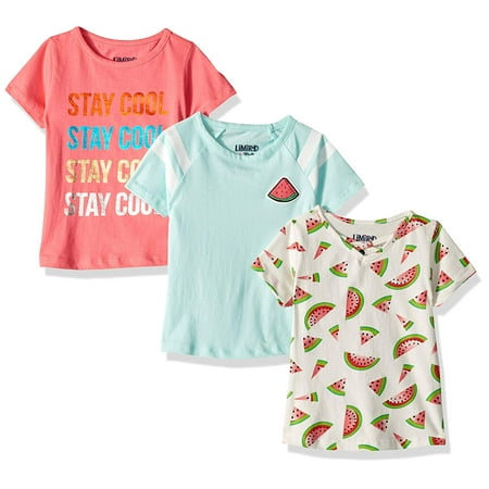 Graphic Cross Neck, Print and Varsity Stripe Tees 3-Pack (Little Girls & Big