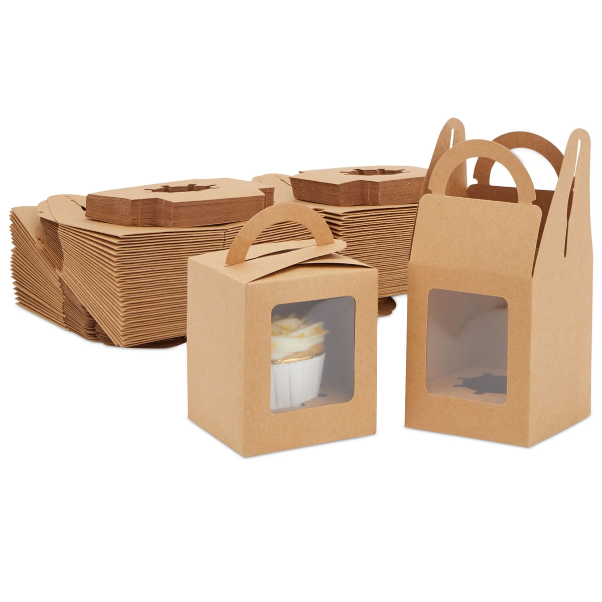 Kraft Paper Cupcake Boxes Cookie Gift Boxes with Clear Window Cupcake Containers with Insert 4 Dividers 