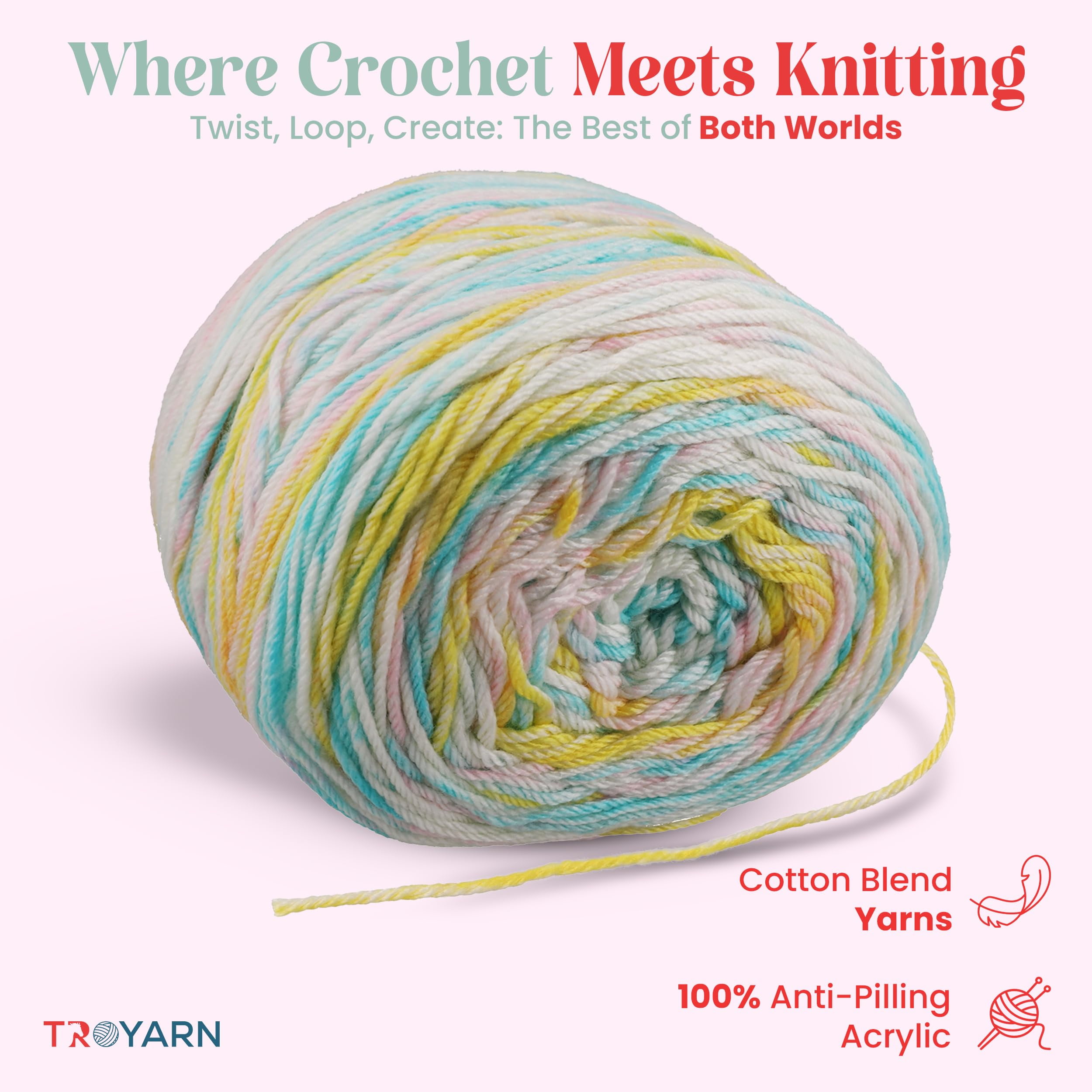TROYARN Troyarn Royal Batik (1- Skeins Pack) Ombre Yarn with Rainbow Colors,Soft Yarn for Crocheting and Knitting%100 Anti-Pilling Acrylic 1x140 gr (1x383 yds) (10605)