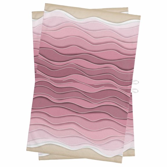 Pink Ocean Waves Kitchen Towels Set of 2, Water Absorbent Dish Towel, Abstract Beach Ocean Ombre Stripes Decorative Hand Towels - Quick Drying Cloth for Cooking Baking, 18x28 Inch