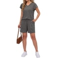 thumbnail image 6 of MOSHU Womens Pajamas Sets V Neck Tops and Drawstring Shorts Sets with Pockets Two Piece Lounge Sets Oufits, 6 of 12