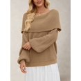 thumbnail image 2 of The Shoulder Sweater for Women Fall Winter Oversized Pullover Lantern Long Sleeve Soft Knit Sweater Top Khaki S, 2 of 5
