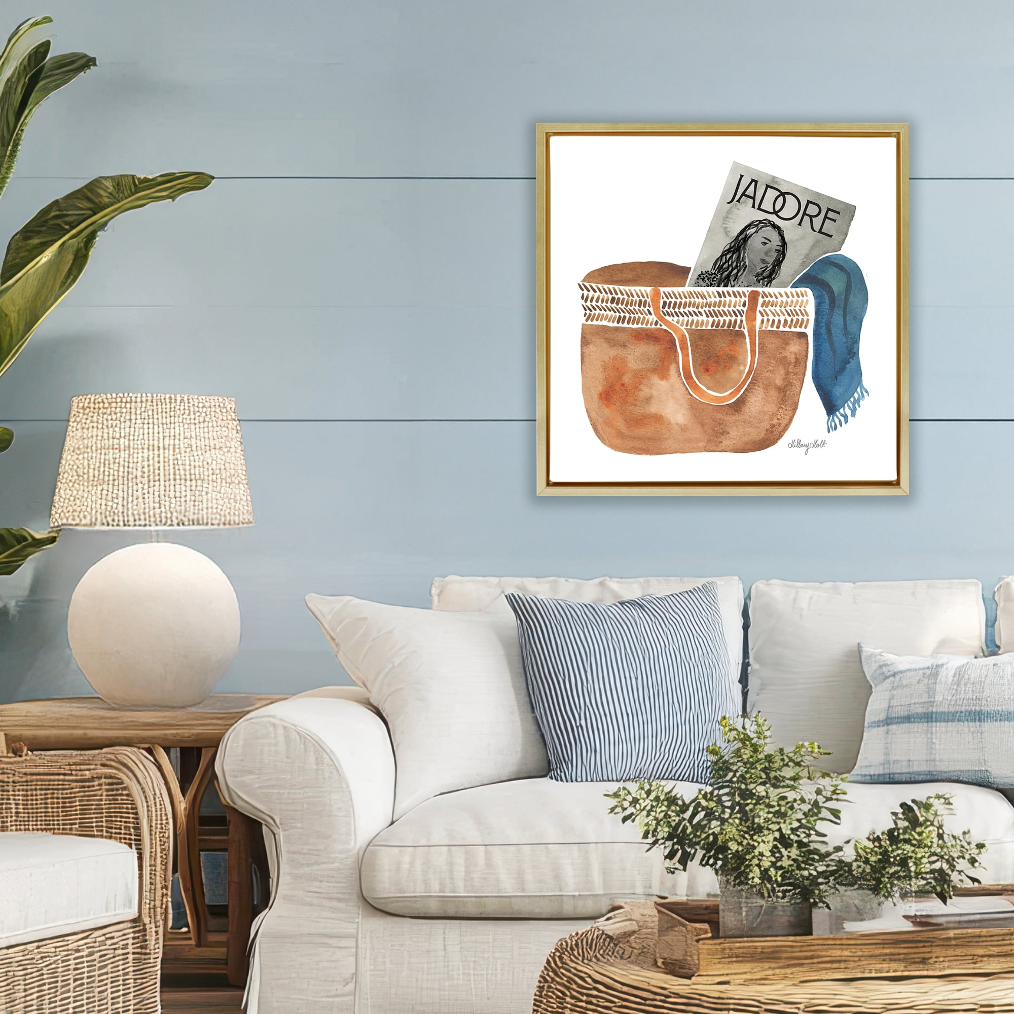 Stupell Industries Tote & Fashion Magazine Gold Framed Floater Canvas Wall Art, design by Hillary Holt