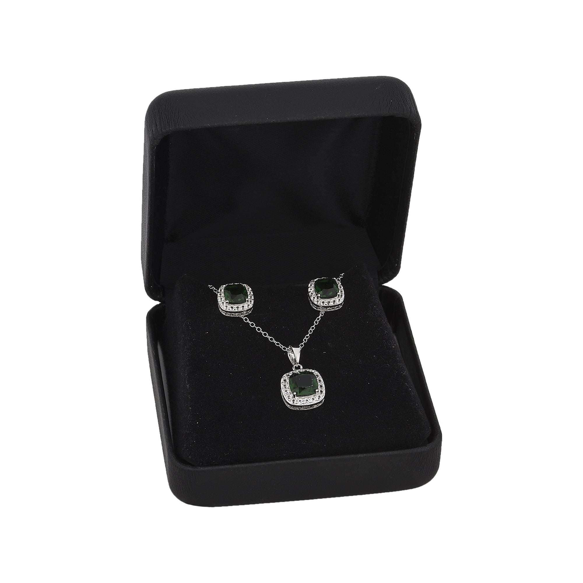 Arista Diamond Accent, Green Emerald & White Sapphire Women's Ring, Earring & Pendant Set in Sterling Silver, 18"