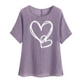 thumbnail image 1 of Plebaso Hauts à Manches Courtes en Coton et Lin pour Femmes, Col Rond avec Cœur, Chemises Décontractées Imprimées, Blouses Légères, 1 of 6