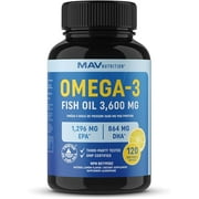 Triple Strength Omega 3 Fish Oil | 3600 mg EPA & DHA | Over 2,000mg of Omega-3 Fatty Acids | Over 1,200mg EPA + 800mg DHA | Best Essential Fatty Acids | Premium Burpless Softgel Supplements (120 Ct)