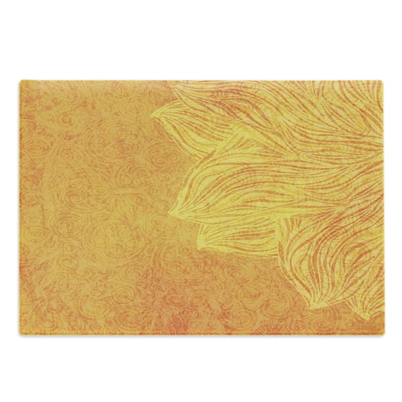 Mandala Cutting Board, Old-Fashion Tribal Grunge Motifs Nature Theme with Unique Floral Lines Traditional Art, Decorative Tempered Glass Cutting and Serving Board, Large Size, Orange, by Ambesonne