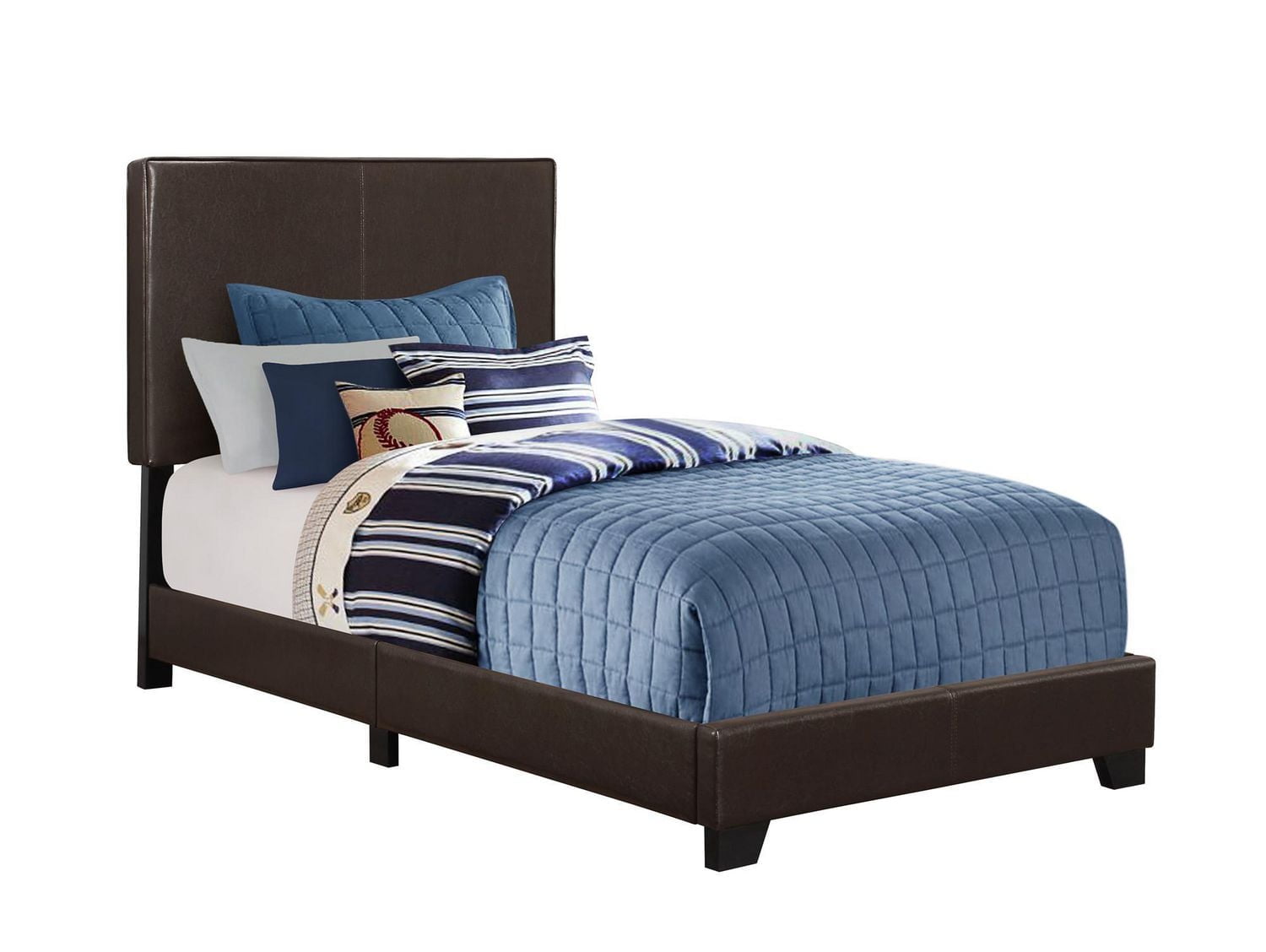 Monarch Specialties Bed, Twin Size, Platform, Bedroom, Frame, Upholstered, Pu Leather Look, Wood Legs, Brown, Transitional