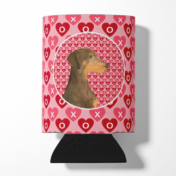 Carolines Treasures SS4479CC Doberman Hearts Love and Valentines Day Portrait Can or Bottle Hugger Can Hugger multicolor