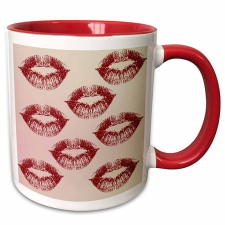 

3dRose Kisses Red Lips Fun Flirty Romantic Art - Two Tone Red Mug 11-ounce