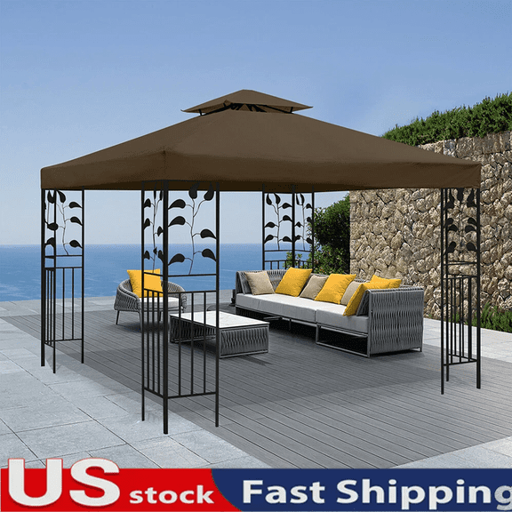 10'x10' Waterproof Gazebo 2Tier Top Replacement Canopy UV Sunshade Patio Cover