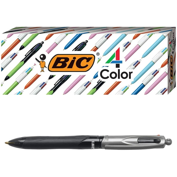 Stylo à bille BIC 4 couleurs Pro, corps noir, pointe moyenne (1,0