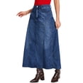 thumbnail image 4 of INSPIRE CHIC Women's Jean Maxi Skirt Casual High Waisted Distressed Wash A Line Swing Long Denim Skirts M Dark Blue, 4 of 6
