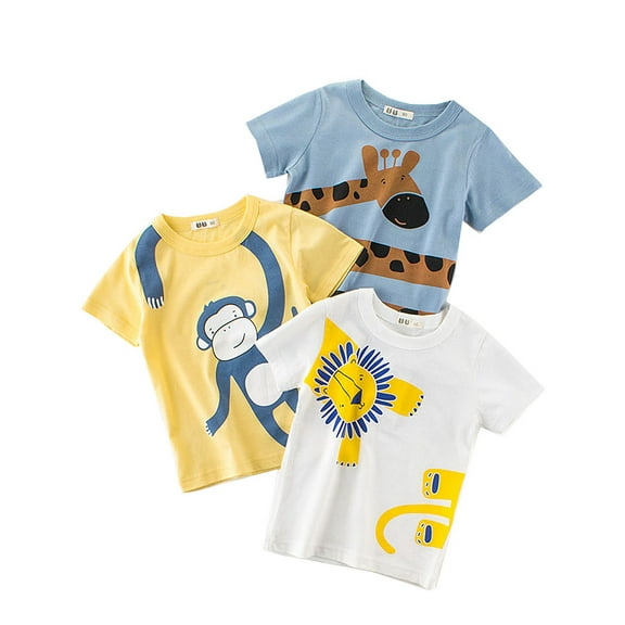 Toddler and Little Boys 3-Pack Short Sleeve Crew neck T-Shirts Monkey/Lion/Giraffe Graphic Tops 1-9 Years