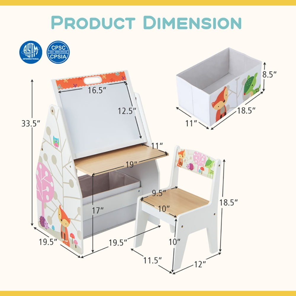 Spaco 3 in 1 Kids Easel and Play Station Convertible with Chair and Storage Bins, Art Easel for Ages 3-8 Kids , Gray