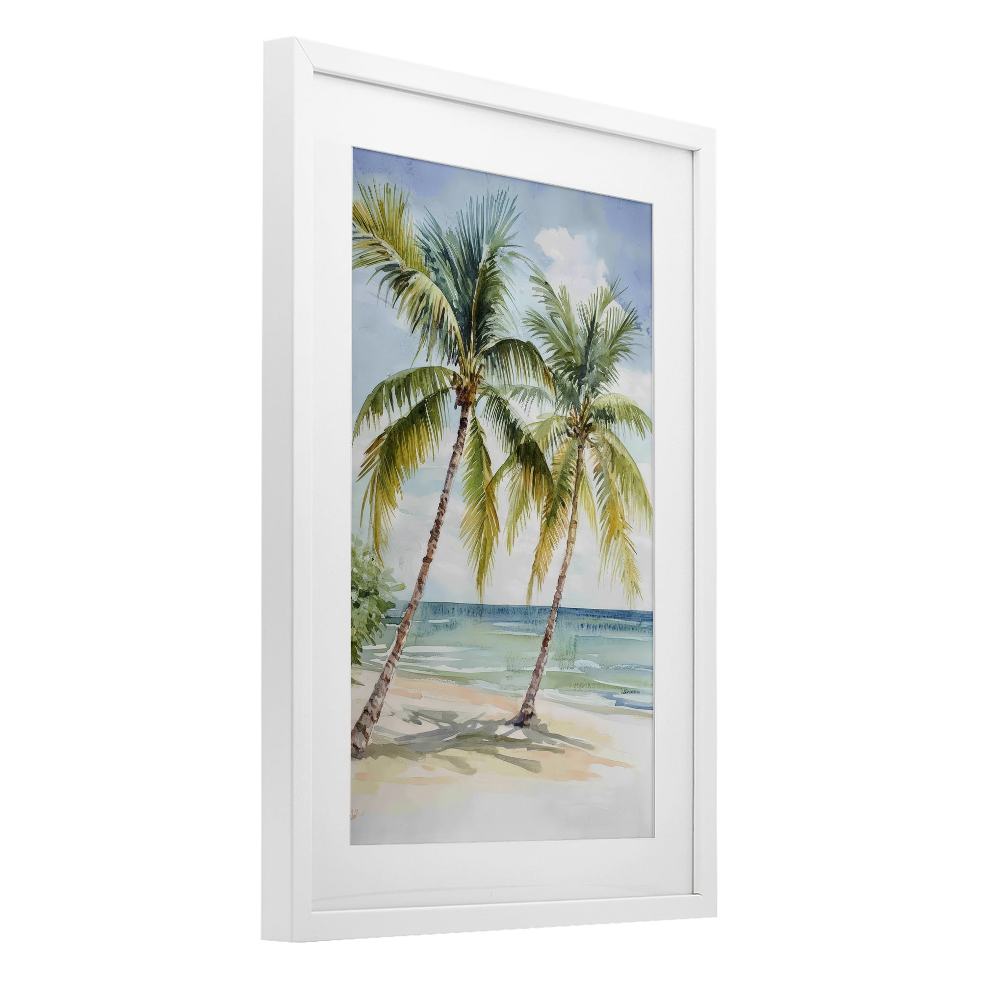 Stupell Industries Shady Palm Beach Escape White Framed Print Under Glass, design by Petal Prints Design