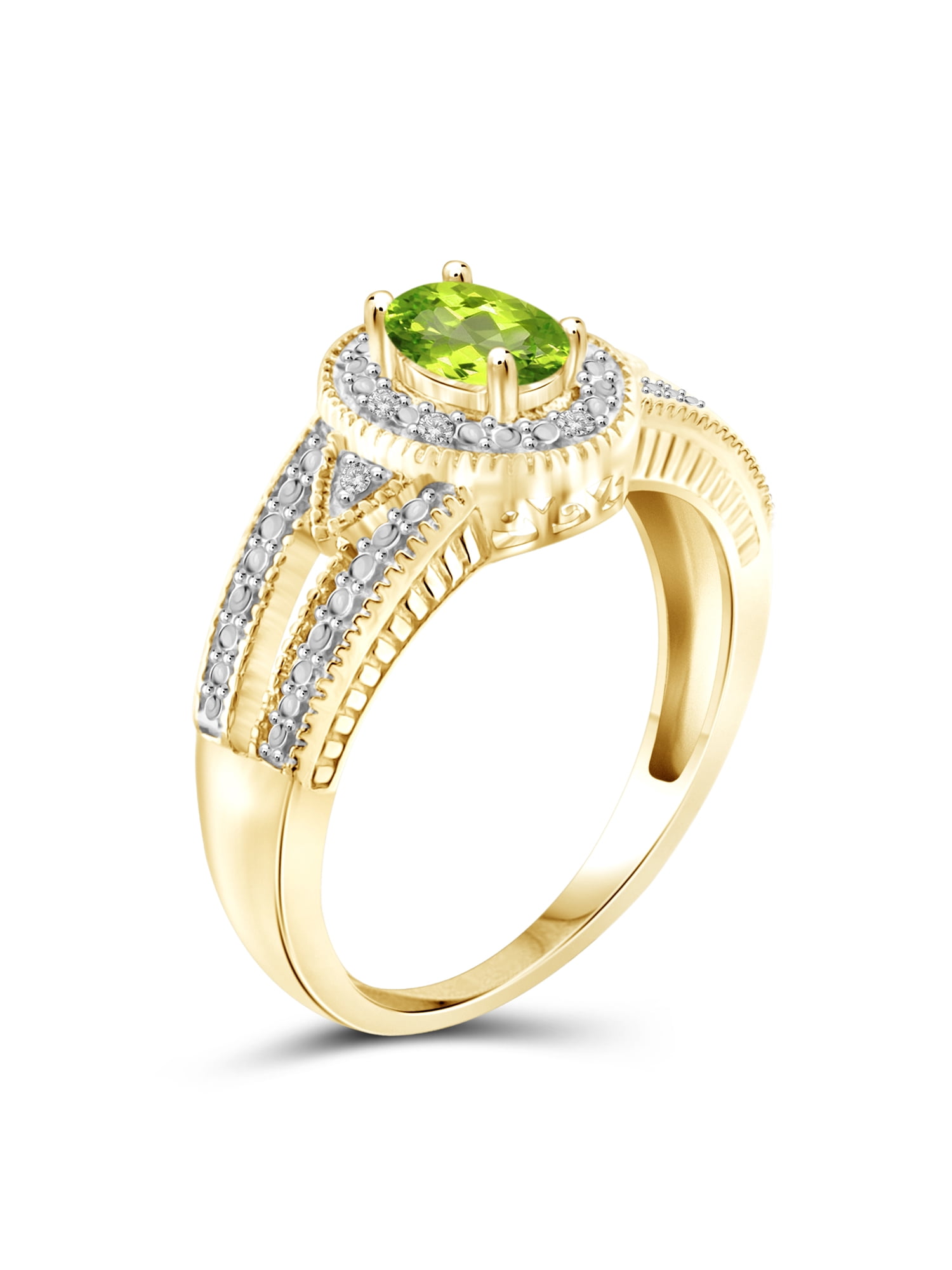 JewelersClub Peridot Ring Birthstone Jewelry–0.50 Carat Peridot 14K Gold Plated Silver Ring Jewelry with White Diamond Accent–Gemstone Rings with Hypoallergenic 14K Gold Plated Silver