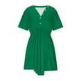 thumbnail image 4 of Date Outfits Women's Summer Dress Casual V Neck Short Sleeve Drawstring Dresses with Pockets Green 3Xl, 4 of 9