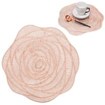 15" Flower Placemats Round Dining Mat, Washable Pressed Vinyl Table Mats Hollow Rose Design, Circular Dining Table Place Mats, for Wedding Holiday Birthday Party Kitchen Dining Table Decorations