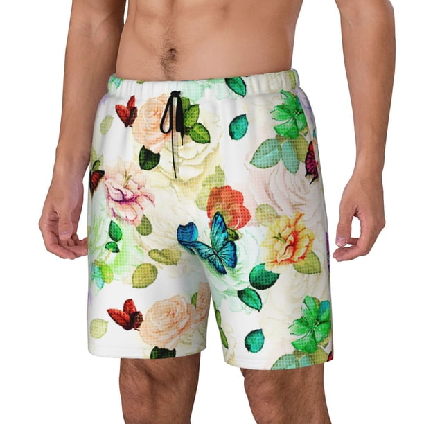 Fotbe Floral Vintage Traje de Baño para Hombre – Shorts de Natación de Secado Rápido con Forro y Bolsillos-Small