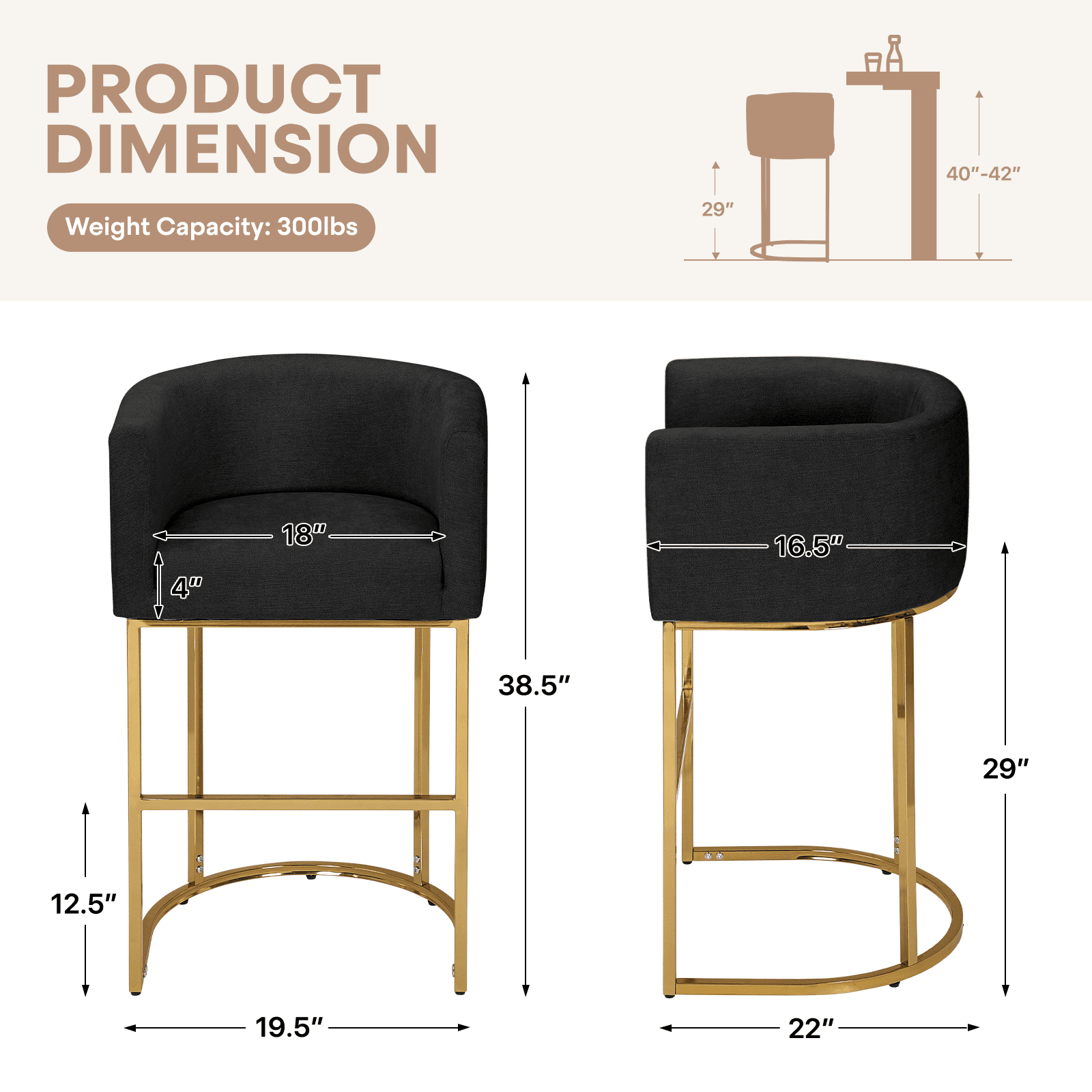 Magshion Modern Cotton-linen Dining Chairs Set of 2 with Metal Legs, 29" Seat Height Barrel Kitchen Chairs for Living Room Dining Room,White