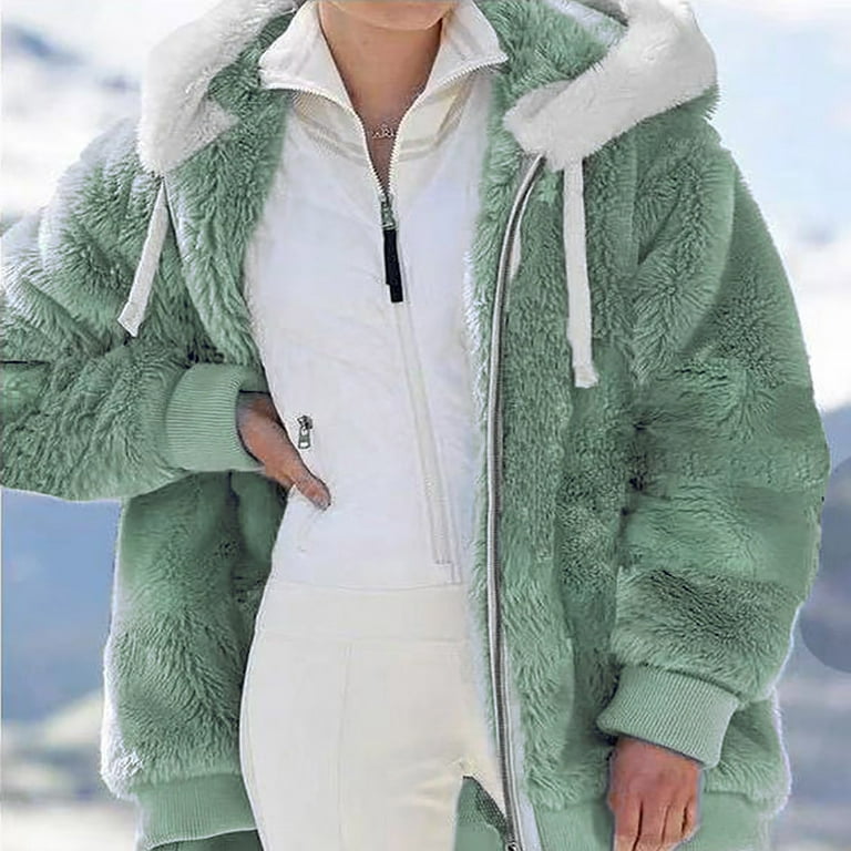 Yyeselk Women's Fleece Hooded Coat Loose Plus Size Zipper Winter Warm Long  Sleeve Plush Hoodies Jacket Cardigan Sweaters 