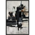 thumbnail image 3 of PixonSign Framed Canvas Print Wall Art Black Panels on Grunge Gray Background Abstract Shapes Illustrations Minimalism Alternative Edgy Dark for Living Room, Bedroom, Office - 24"x36" Black, 3 of 5