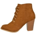 thumbnail image 2 of Forever Women Stacked Chunky Thick High Heels Ankle Boots Lace Up Booties JILLY-3 Suede Light Brown Tan 7.5, 2 of 4