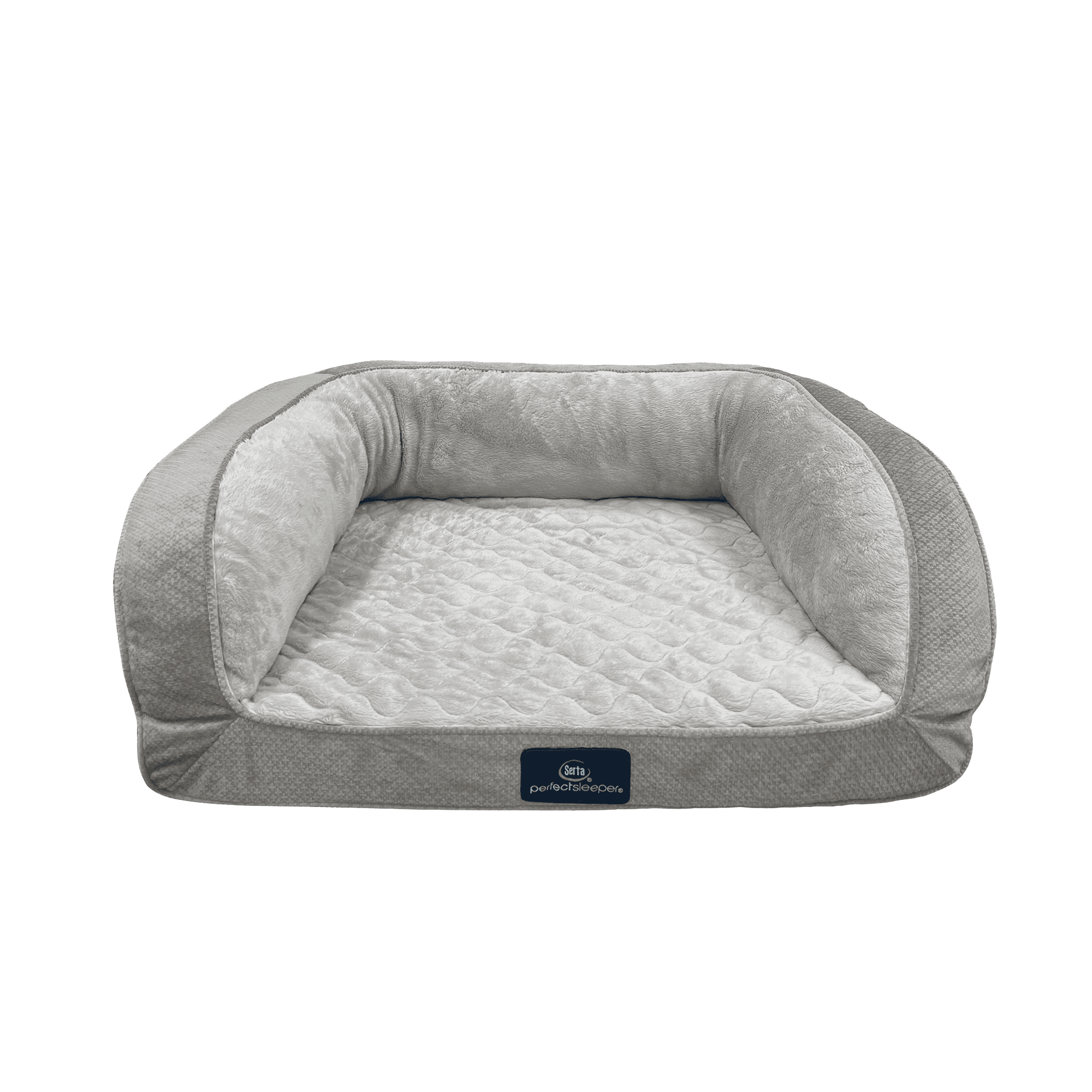 Serta Quilted Orthopedic Bolster Couch Cat & Dog Bed, Gray, Small